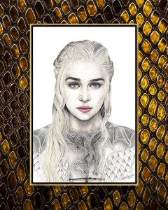 Ink art of Khaleesi with dragon tattoo on chest by icanvas artist Inked Ikons