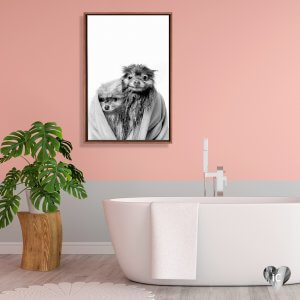 wet dog photography of two dogs in black and white under towel by icanvas artist Sophie Gamand framed above bath