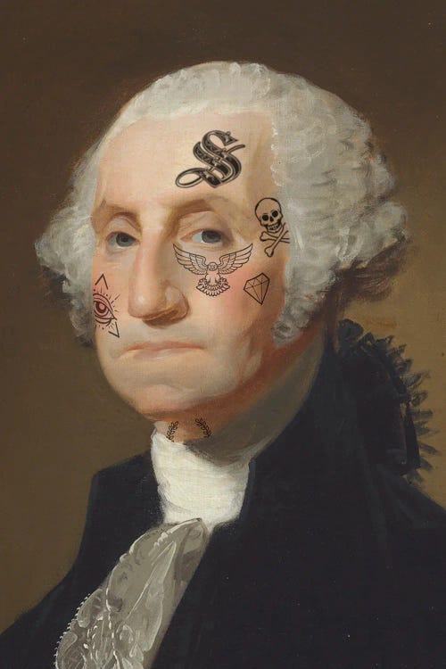 Portrait of George Washington with tattoos on face by new icanvas artist Andrew M Barlow