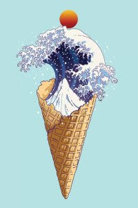 Wall art by 5 Questions With artist Adam Lawless of ice cream cone with Kanagawa wave as ice cream