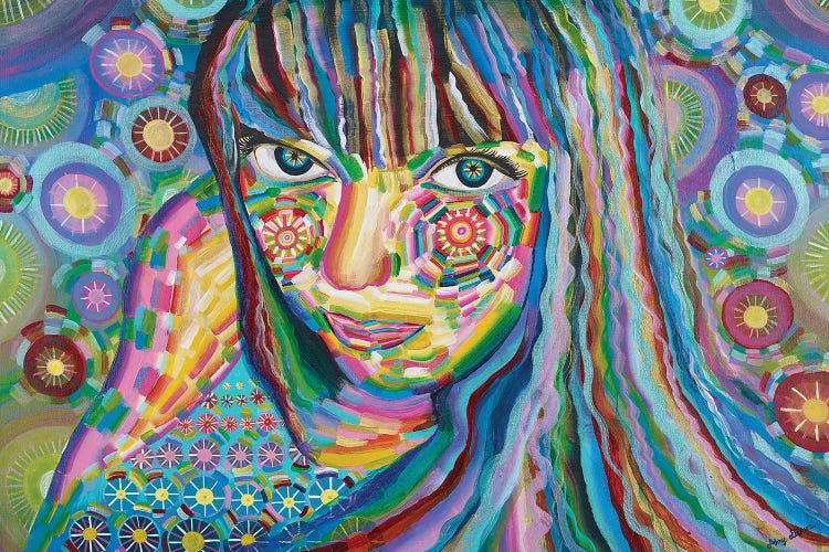 Geometric colorful portrait of a woman by new icanvas creator Amy Diener