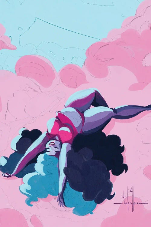 Wall art of plus size woman laying across pink clouds by new icanvas artist David Coleman Jr