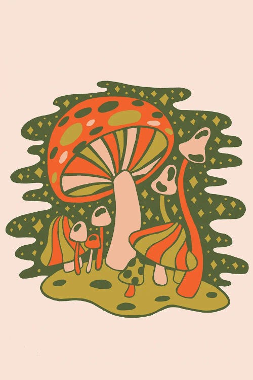 Wall art of orange and green mushrooms by new icanvas creator Doodle By Meg