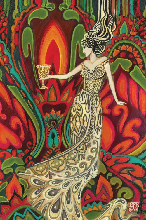 Mythological wall art of woman with cup by new artist Emily Balivet