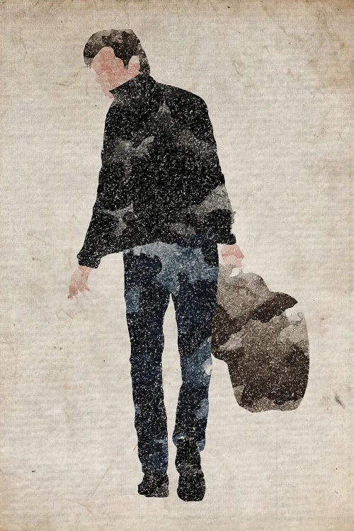 Faceless wall art of Alex Turner carrying guitar by new icanvas creator Fishercraft