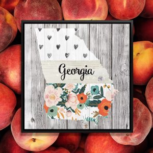 Georgia home decor of state shape filled in with hearts and flowers by icanvas artist Front Porch Pickins