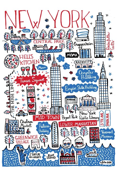 New York art of major landmarks by icanvas artist Julia Gash