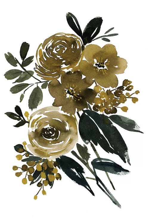 Floral art of tan and black flowers by icanvas artist gosia gregorczyk