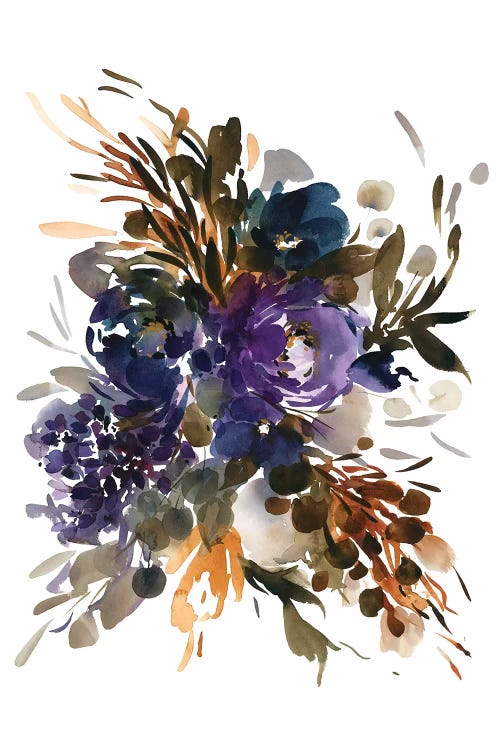 Floral art of purple and blue bouquet by icanvas artist Gosia Gregorczyk who is inspired by Andy Warhol