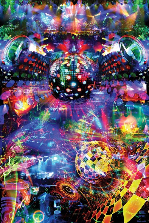 Psychadelic art of disco balls and technicolors by new icanvas artist Jumbie