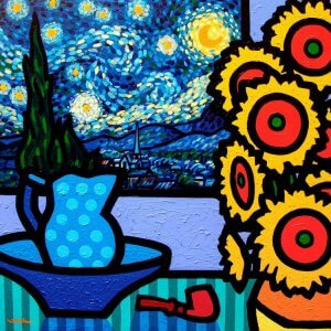 Starry Night rendition in vibrant still life by icanvas artist John Nolan