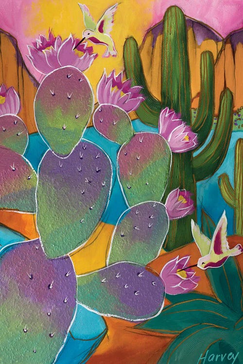 southwestern painting of catcus by new icanvas artist Kristin Harvey