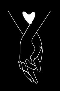 Holding hand art art with white outline of hands holding beneath heart by Kiki C Landon