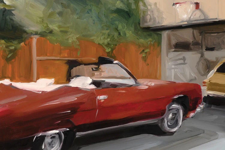 Painting of Mike Brady's red convertible by new icanvas creator Liz Frankland