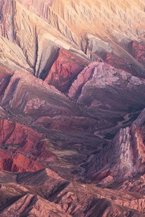 Nature photography of a closeup view at red and brown mountain peaks