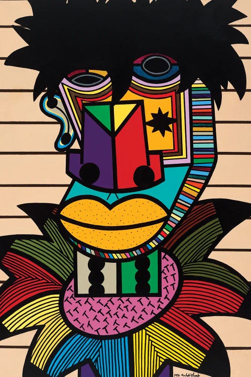 cubism wall art of a figure with colorful shapes by new creator Ruchell Alexander