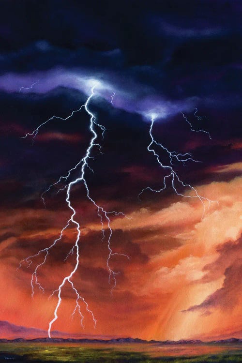 Fine art painting of lightning striking the ocean by new creator Rebecca Baldwin