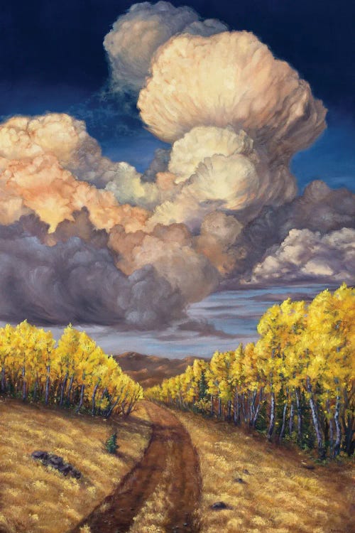 Fine art painting of a desert trail below cloud by new icanvas creator Rebecca Baldwin
