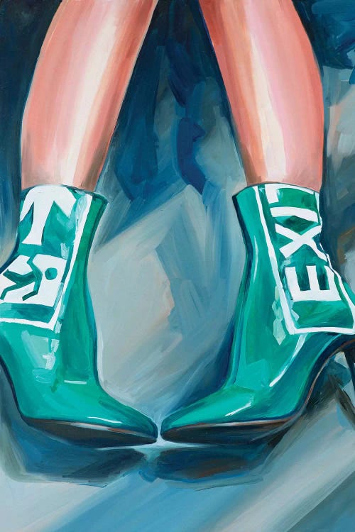 Andy Warhol artist inspiration of green boots with exit sign on them by icanvas artist Sasha Robinson