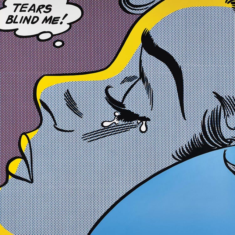 Andy Warhol artist inspiration of pop art woman with "tears blind me!" in thought bubble by Toni Sanchez