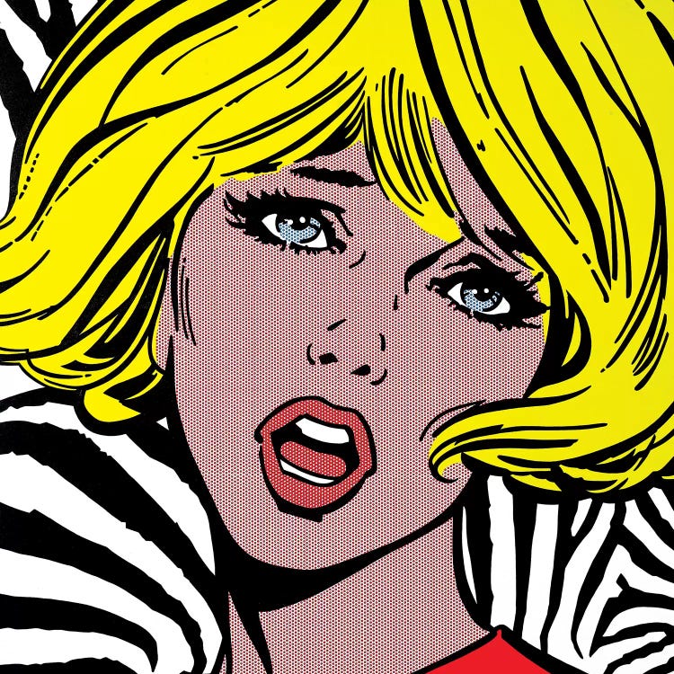 Andy Warhol inspired art of blonde woman against zebra background in pop art style by icanvas artist Toni Sanchez