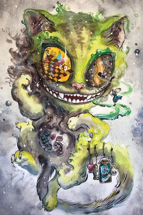 Surreal wall art of green cheshire cat by icanvas artist zoya koinash