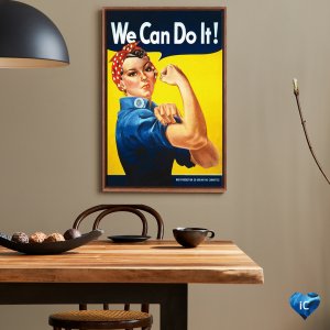 Rosie the Riveter "We Can Do It!" poster in color dogs can see by icanvas artist J. Howard Miller