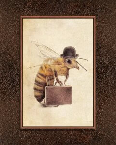 honey bee art of bee with fedora and suitcase by icanvas artist Eric Fan