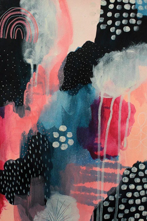 Abstract painting with blues, whites and pinks by new icanvas creator Emma Thomas
