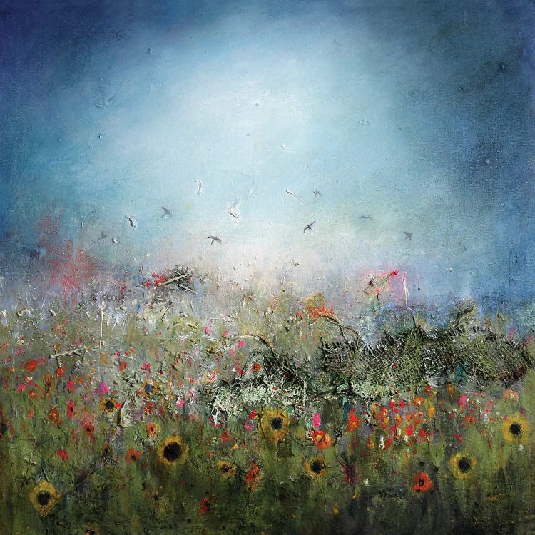 painting of a field of wildflowers beneath blue sky by new creator Lisa House