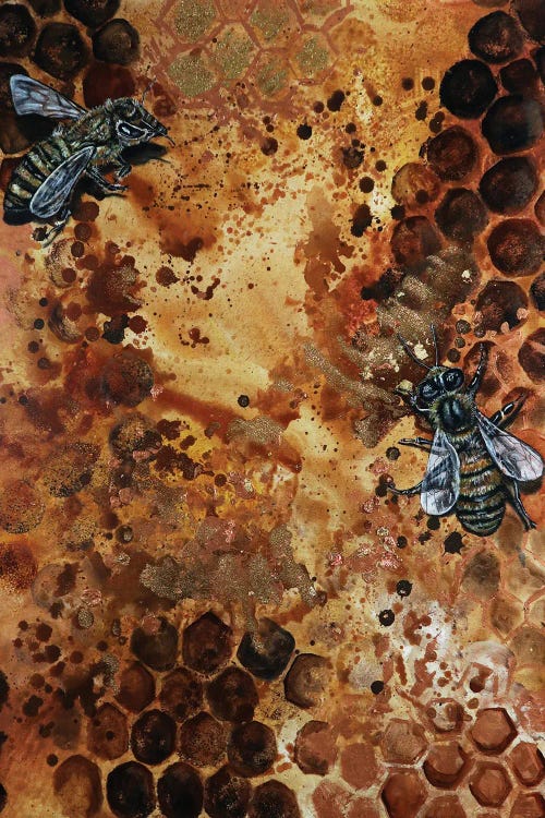 painting of bees on honey comb by new icanvas creator Karin Brauns