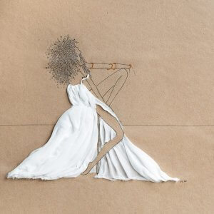 Fashion illustration of outline of woman in white fabric dress by icanvas artist Kelly Lottahall