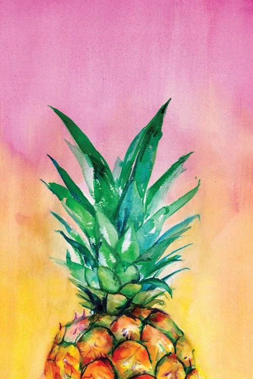 painting of a pineapple against pink and yellow background by new creator Christine Lindstrom