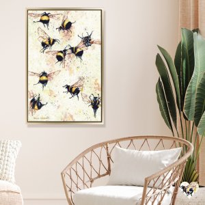 framed bee art of several bees against abstract painting by icanvas artist Maggie Vandewalle