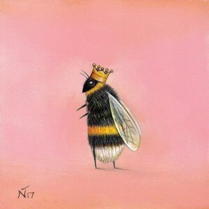 Bee art of a queen bee with crown on against pink background by icanvas artist Neil Thompson