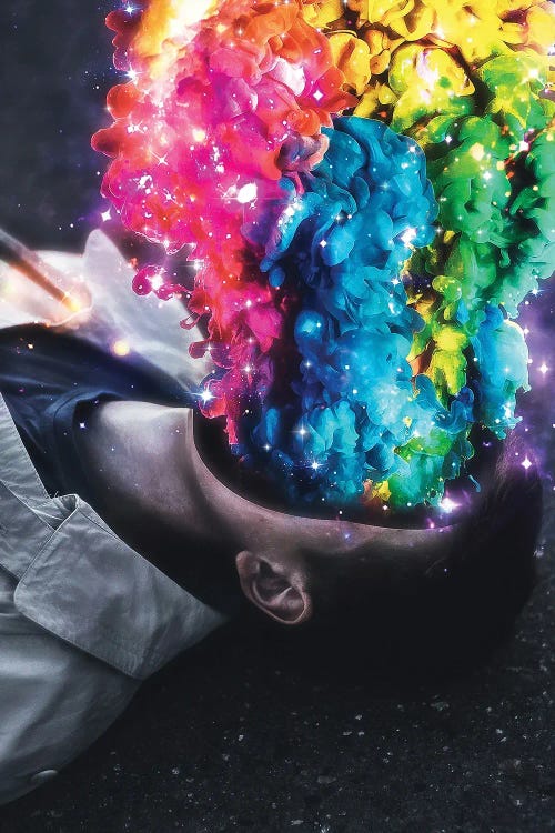 surreal art of colorful glitter coming out of face by new artist Psguy2026