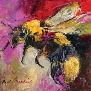 honey bee art of an abstract impressionistic bee against pink and red background by icanvas artist Richard Wallich
