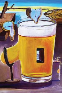 beer art of reimagined Salvador Dali time painting with clocks falling toward pint by iCanvas artist Scott Clendaniel