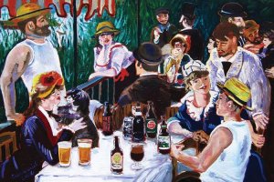 beer art reimagined classic of dinner party featuring pints of ale by icanvas artist Scott Clendaniel