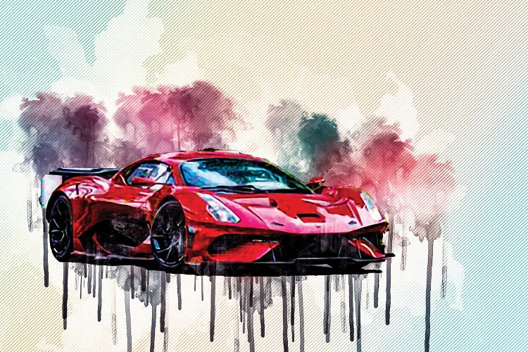 Wall art of a red Brabham bt62 racecar with black and red paint splashes by new icanvas artist Sissy Angelastro