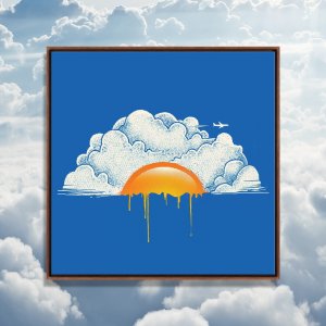 Wall art of sun and clouds resembling an egg in colors dogs can see by icanvas artist digital carbine