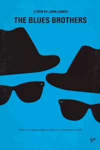Blues music art of blue minimalist movie poster of the Blues Brothers by iCanvas artist ChungKong