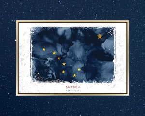Watercolor Alaska state flag on a white background