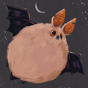 A chonky bat flying in the night sky.