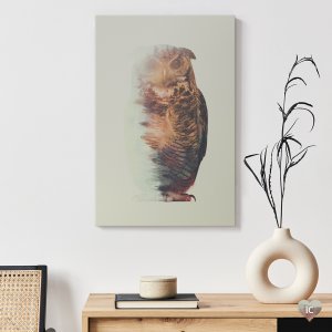 Half faded owl with tree design