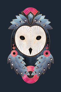 A geometric owl in front of blue background