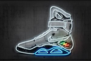A neon representation of the Nike sneaker worn during the future in by Marty McFly.