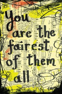 You are the fairest of them all quote on top of music note background