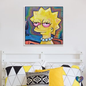 Portrait of Lisa Simpson high with rainbow background
