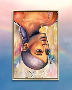 Upside down Ariana Grande with rainbow background